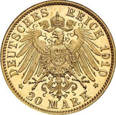 Reverso 20 marcos 1910 D "Sajonia-Meiningen" - valor de la moneda de oro - Alemania, Imperio alemán