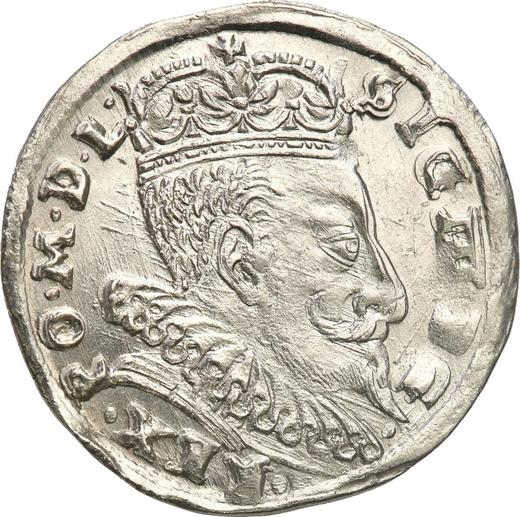 Аверс монеты - Трояк (3 гроша) 1596 года "Литва" Дата внизу - цена серебряной монеты - Польша, Сигизмунд III Ваза