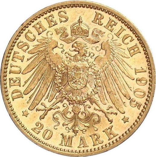 Reverso 20 marcos 1905 D "Bavaria" - valor de la moneda de oro - Alemania, Imperio alemán