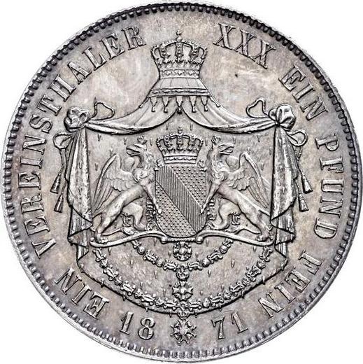 Reverso Tálero 1871 Canto liso - valor de la moneda de plata - Baden, Federico I de Baden