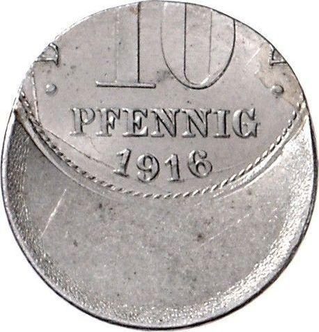 Аверс монеты - 10 пфеннигов 1916-1922 года "Тип 1916-1922" Смещение штемпеля - цена  монеты - Германия, Германская Империя