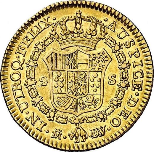 Реверс монеты - 2 эскудо 1787 года M DV - цена золотой монеты - Испания, Карл III