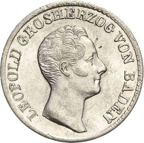 Аверс монеты - 6 крейцеров 1834 года D - цена серебряной монеты - Баден, Леопольд