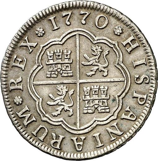 Rewers monety - 1 real 1770 S CF - cena srebrnej monety - Hiszpania, Karol III