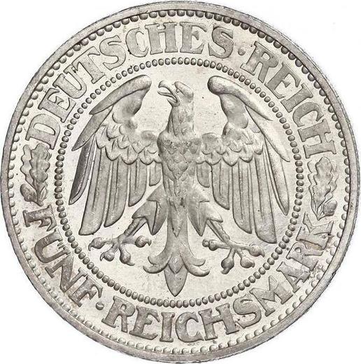 Аверс монеты - 5 рейхсмарок 1929 года G "Дуб" - цена серебряной монеты - Германия, Bеймарская республика