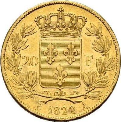 Реверс монеты - 20 франков 1822 года A "Тип 1816-1824" Париж - цена золотой монеты - Франция, Людовик XVIII