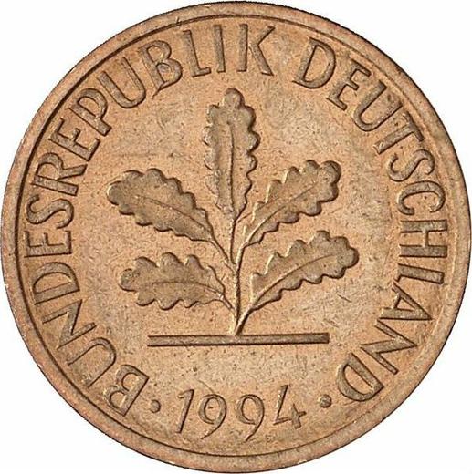 Реверс монеты - 1 пфенниг 1994 года G - цена  монеты - Германия, ФРГ