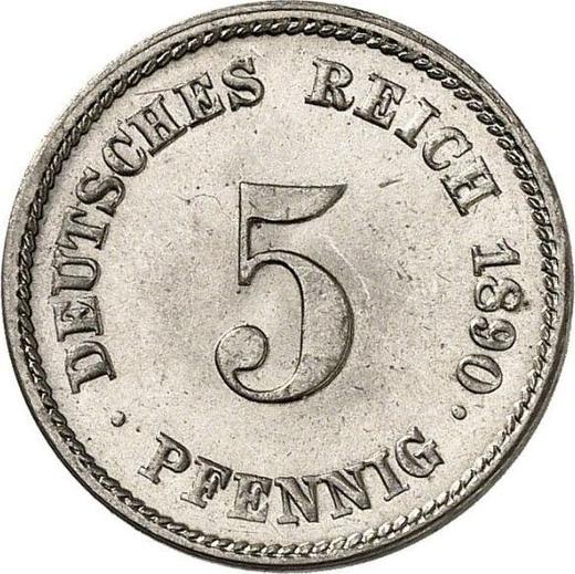 Аверс монеты - 5 пфеннигов 1890 года F "Тип 1890-1915" - цена  монеты - Германия, Германская Империя
