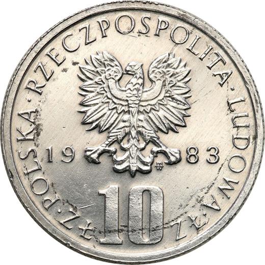 Аверс монеты - Пробные 10 злотых 1983 года MW "100 лет со дня смерти Болеслава Пруса" Алюминий - цена  монеты - Польша, Народная Республика