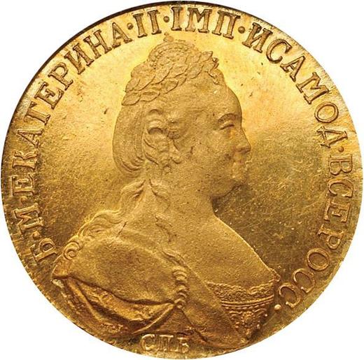 Anverso 10 rublos 1782 СПБ Reacuñación - valor de la moneda de oro - Rusia, Catalina II