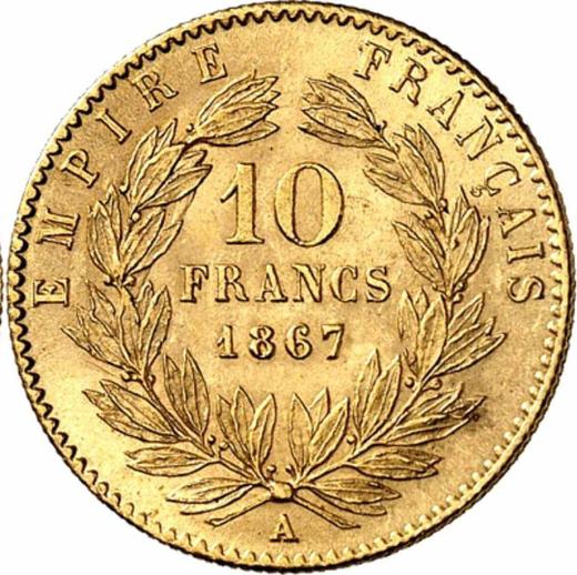 Reverso 10 francos 1867 A "Tipo 1861-1868" París - valor de la moneda de oro - Francia, Napoleón III Bonaparte