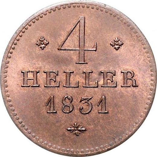 Реверс монеты - 4 геллера 1831 года - цена  монеты - Гессен-Кассель, Вильгельм II