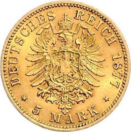 Reverso 5 marcos 1877 F "Würtenberg" - valor de la moneda de oro - Alemania, Imperio alemán