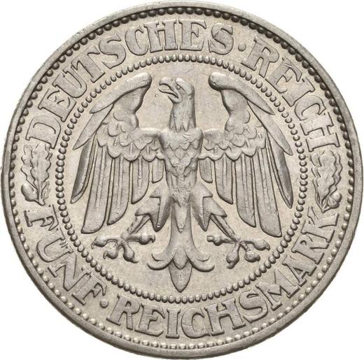 Anverso 5 Reichsmarks 1930 G "Roble" - valor de la moneda de plata - Alemania, República de Weimar