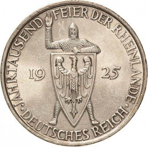 Anverso 5 Reichsmarks 1925 D "Renania" - valor de la moneda de plata - Alemania, República de Weimar