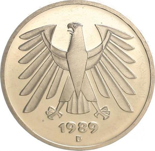 Reverso 5 marcos 1989 D - valor de la moneda  - Alemania, RFA