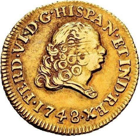 Аверс монеты - 1 эскудо 1748 года Mo MF - цена золотой монеты - Мексика, Фердинанд VI