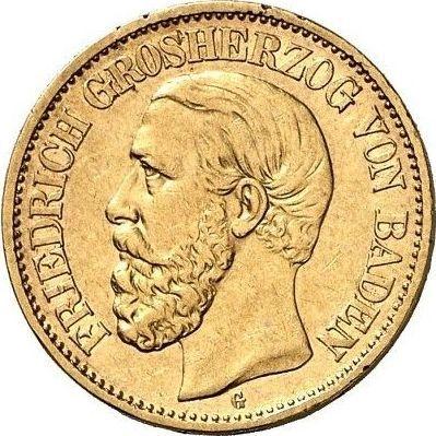 Аверс монеты - 10 марок 1880 года G "Баден" - цена золотой монеты - Германия, Германская Империя