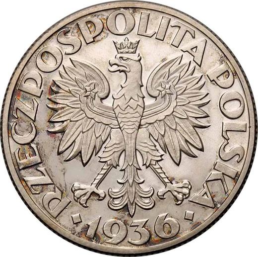 Аверс монеты - Пробные 5 злотых 1936 года JA "Парусник" Серебро - цена серебряной монеты - Польша, II Республика