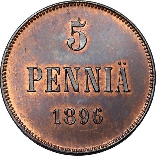 Реверс монеты - 5 пенни 1896 года - цена  монеты - Финляндия, Великое княжество