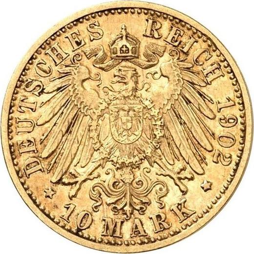 Reverso 10 marcos 1902 F "Würtenberg" - valor de la moneda de oro - Alemania, Imperio alemán