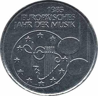 Anverso 5 marcos 1985 F "Año de la Música" Peso pequeño - valor de la moneda  - Alemania, RFA