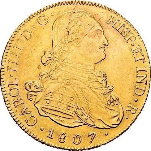 Obverse 8 Escudos 1807 PTS PJ - Gold Coin Value - Bolivia, Charles IV