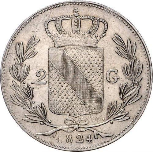 Реверс монеты - 2 гульдена 1824 года - цена серебряной монеты - Баден, Людвиг I