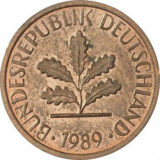 Реверс монеты - 1 пфенниг 1989 года J - цена  монеты - Германия, ФРГ