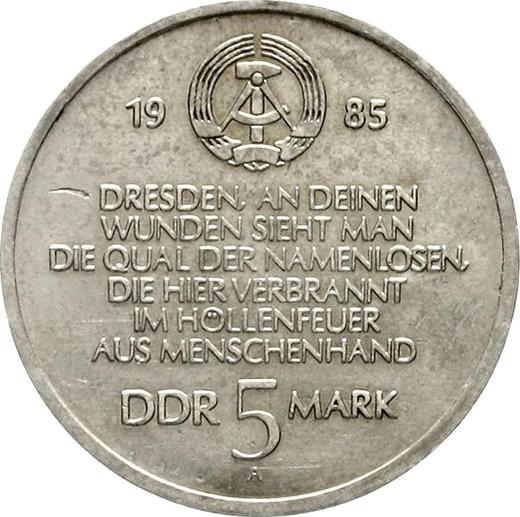 Rewers monety - 5 marek 1985 A "Kościół Marii Panny w Dreźnie" Podwójny napis na rancie - cena  monety - Niemcy, NRD