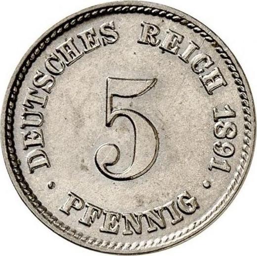 Аверс монеты - 5 пфеннигов 1891 года G "Тип 1890-1915" - цена  монеты - Германия, Германская Империя