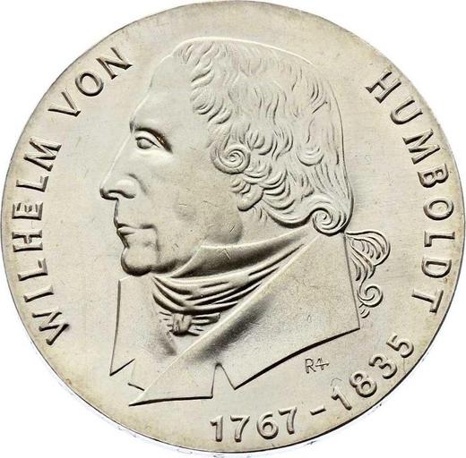 Anverso 20 marcos 1967 "Humboldt" Canto "20 MARK * 20 MARK * 20 MARK" - valor de la moneda de plata - Alemania, República Democrática Alemana (RDA)