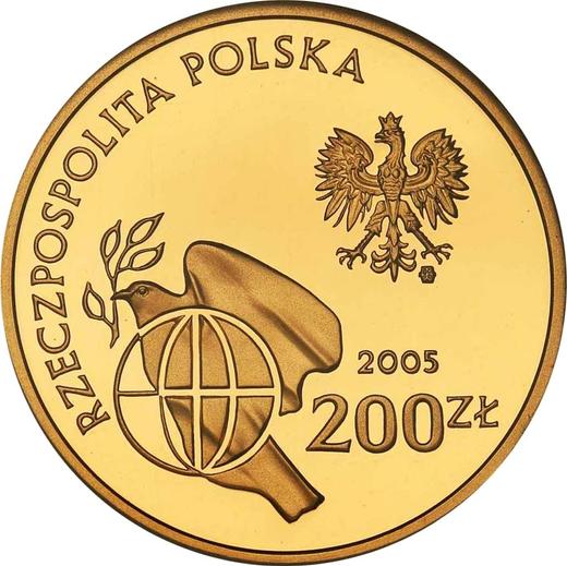 Аверс монеты - 200 злотых 2005 года MW ET "60 лет окончанию Второй мировой войны" - цена золотой монеты - Польша, III Республика после деноминации