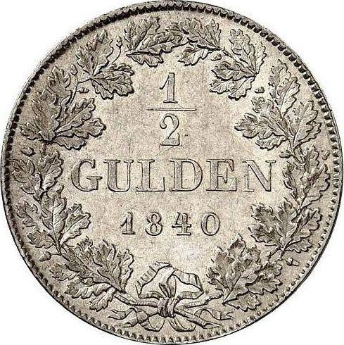 Реверс монеты - 1/2 гульдена 1840 года - цена серебряной монеты - Гессен-Дармштадт, Людвиг II