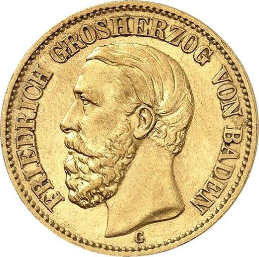 Аверс монеты - 20 марок 1895 года G "Баден" - цена золотой монеты - Германия, Германская Империя