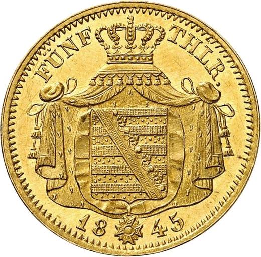 Reverso 5 táleros 1845 F - valor de la moneda de oro - Sajonia, Federico Augusto II