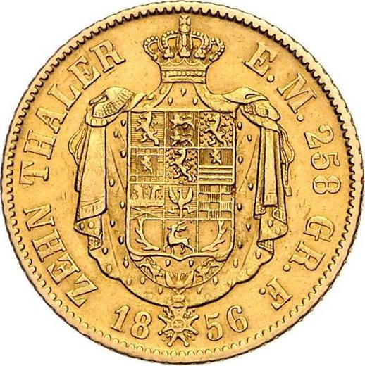 Реверс монеты - 10 талеров 1856 года B - цена золотой монеты - Брауншвейг-Вольфенбюттель, Вильгельм