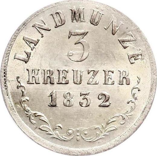 Revers 3 Kreuzer 1832 L - Silbermünze Wert - Sachsen-Meiningen, Bernhard II