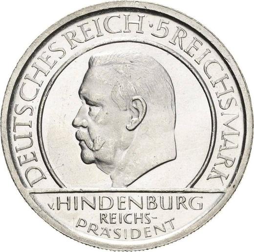 Anverso 5 Reichsmarks 1929 G "Constitución" - valor de la moneda de plata - Alemania, República de Weimar