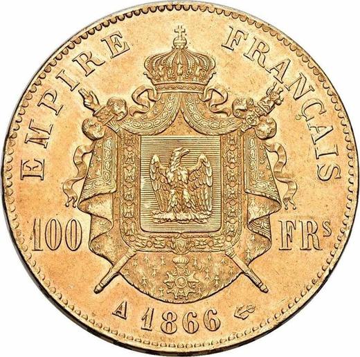Reverso 100 francos 1866 A "Tipo 1862-1870" París - valor de la moneda de oro - Francia, Napoleón III Bonaparte
