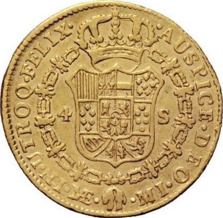 Reverso 4 escudos 1780 MI - valor de la moneda de oro - Perú, Carlos III
