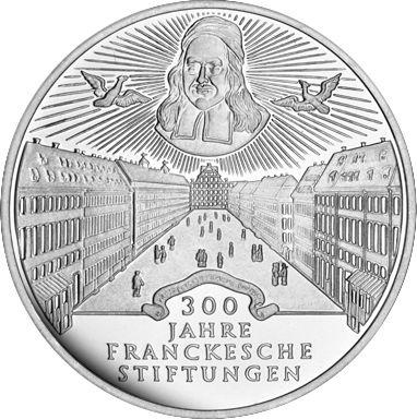 Аверс монеты - 10 марок 1998 года G "Социальные учреждения Франке" - цена серебряной монеты - Германия, ФРГ