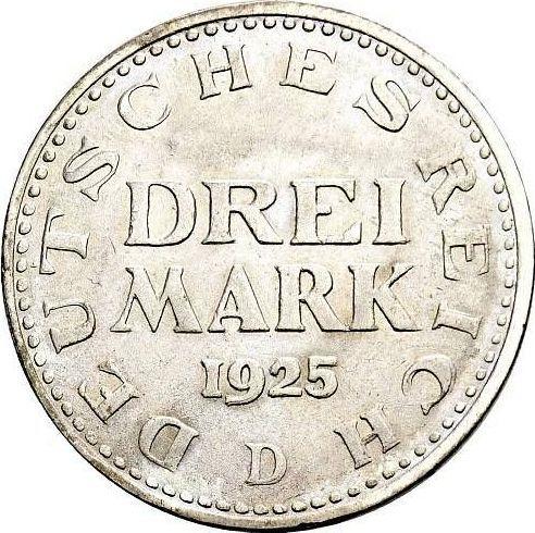 Rewers monety - 3 marki 1925 D "Typ 1924-1925" - cena srebrnej monety - Niemcy, Republika Weimarska