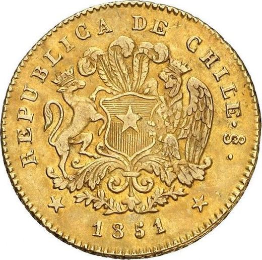 Аверс монеты - 2 эскудо 1851 года So LA - цена золотой монеты - Чили, Республика
