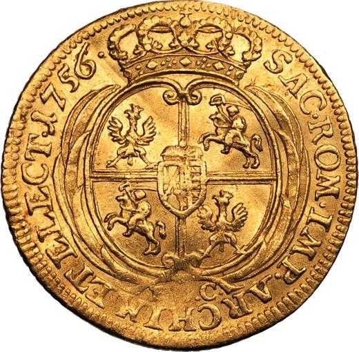 Реверс монеты - Дукат 1756 года EDC "Коронный" - цена золотой монеты - Польша, Август III