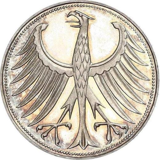 Реверс монеты - 5 марок 1957 года F - цена серебряной монеты - Германия, ФРГ