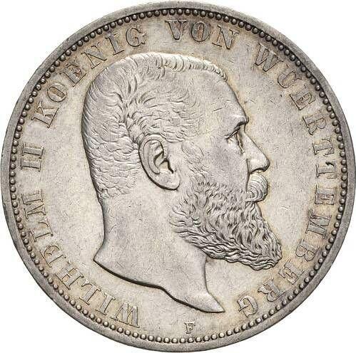 Аверс монеты - 5 марок 1893 года F "Вюртемберг" - цена серебряной монеты - Германия, Германская Империя
