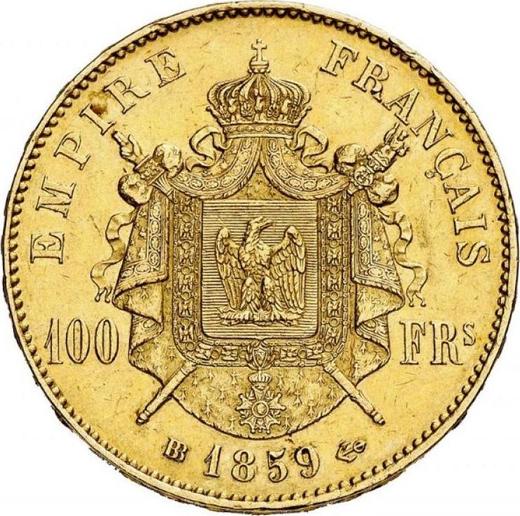 Реверс монеты - 100 франков 1859 года BB "Тип 1855-1860" Страсбург - цена золотой монеты - Франция, Наполеон III