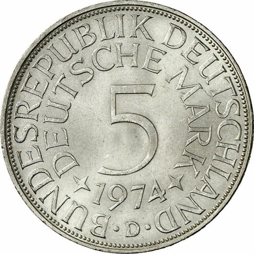 Anverso 5 marcos 1974 D - valor de la moneda de plata - Alemania, RFA
