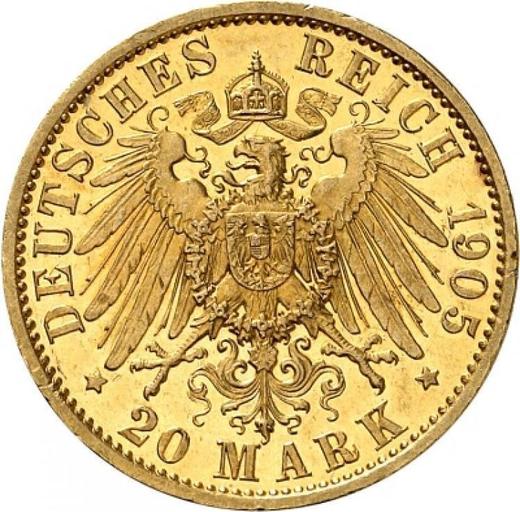 Реверс монеты - 20 марок 1905 года A "Гессен" - цена золотой монеты - Германия, Германская Империя